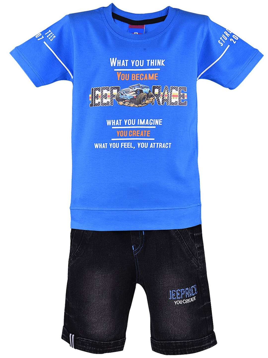 

Wish Karo Boys Printed Cotton Blend T-shirt with Shorts, Blue