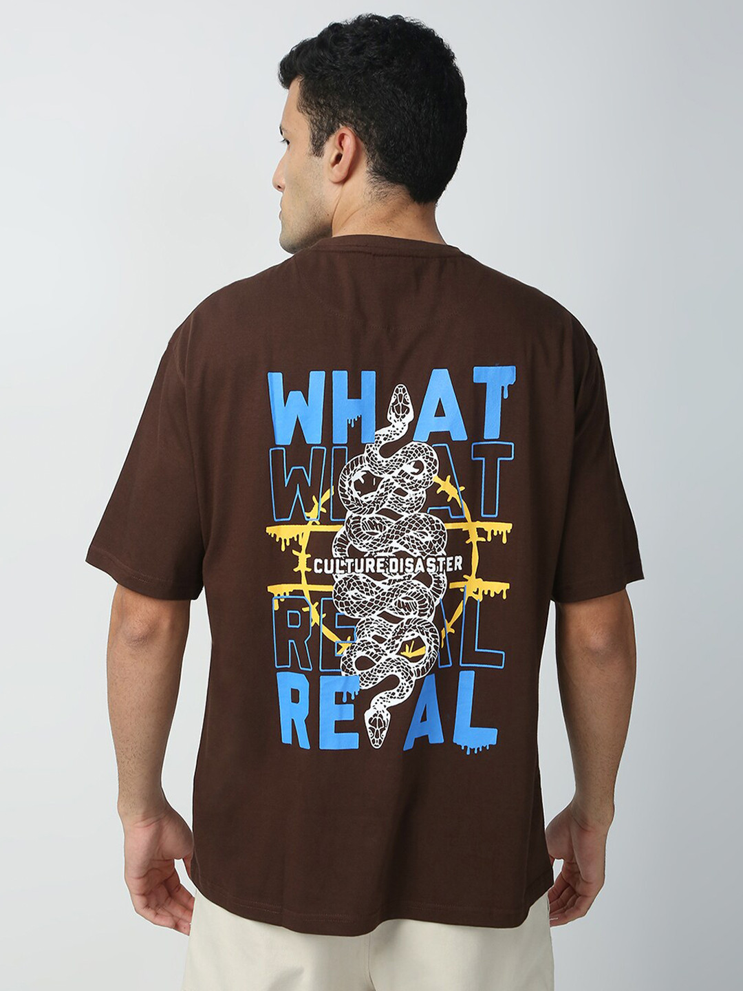 

Blamblack Men Typography Printed Drop-Shoulder Sleeves T-shirt, Brown
