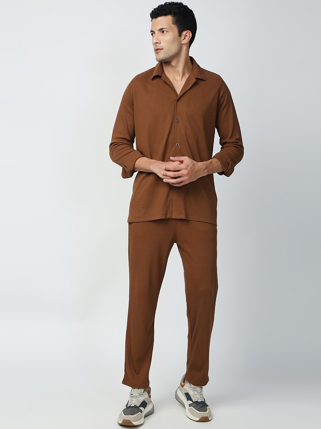 

Blamblack Men Solid Co-Ords, Brown