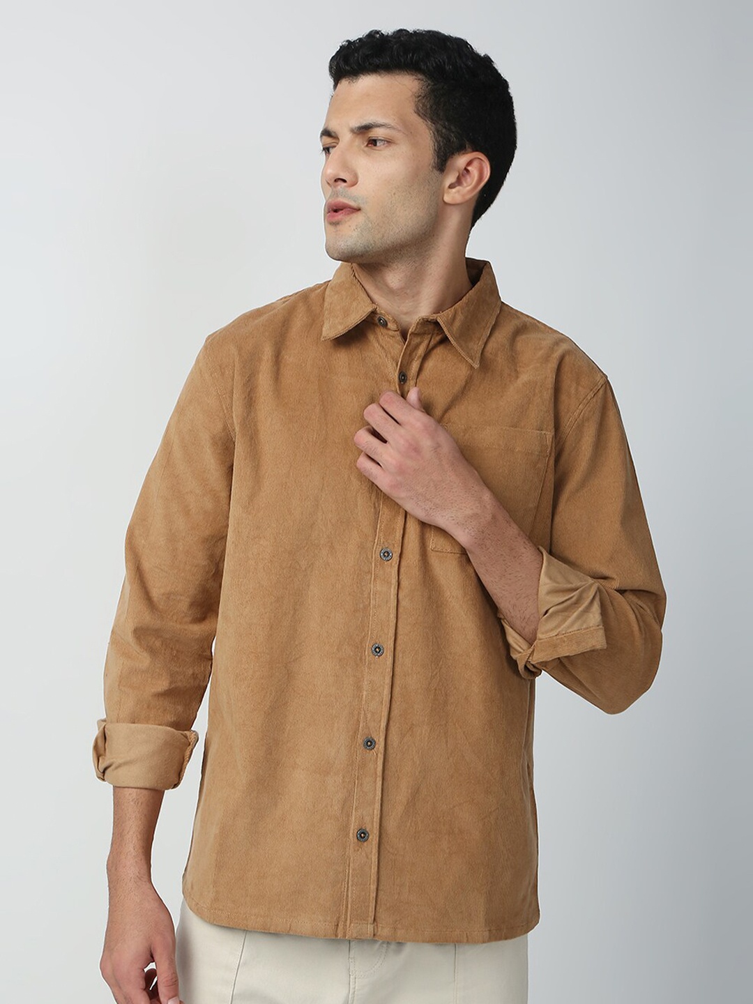 

Blamblack Men Smart Casual Cotton Shirt, Rust