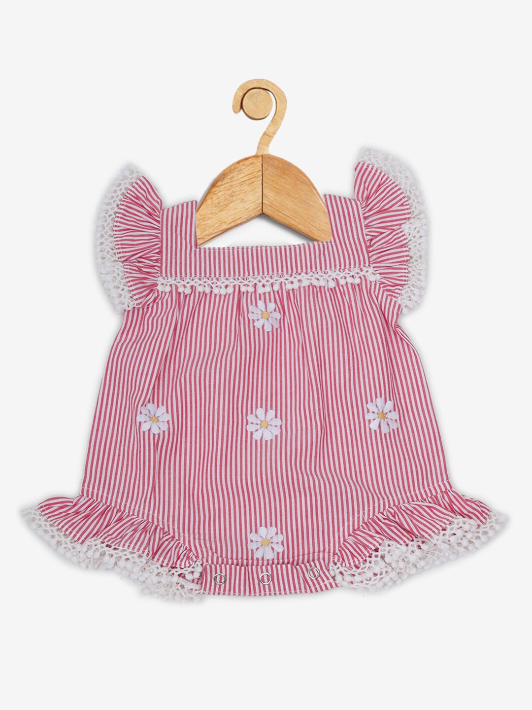 

Creative Kids Girls Embroidered Pure Cotton Rompers, Pink