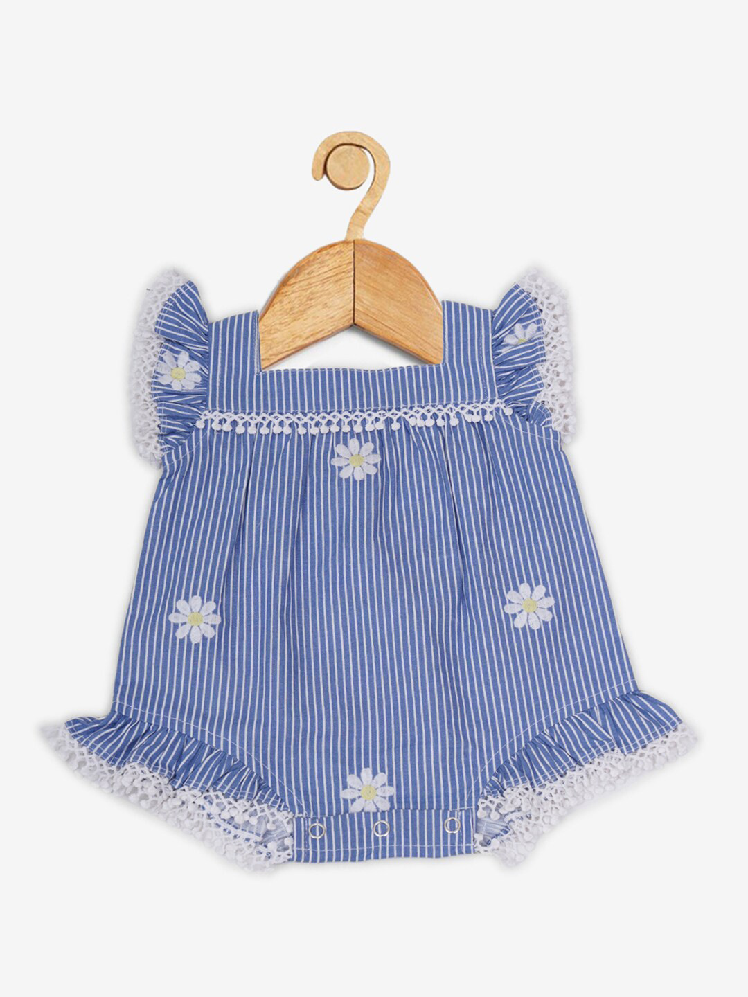 

Creative Kids Girls Blue & White Cotton Striped Romper