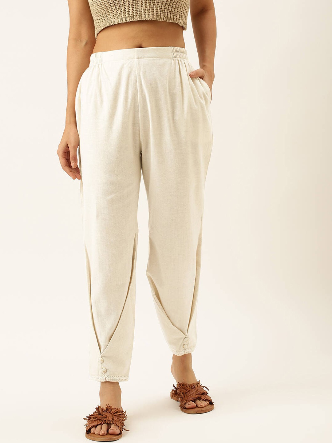 

ZOLA Women Cream-Coloured Straight Fit Trousers