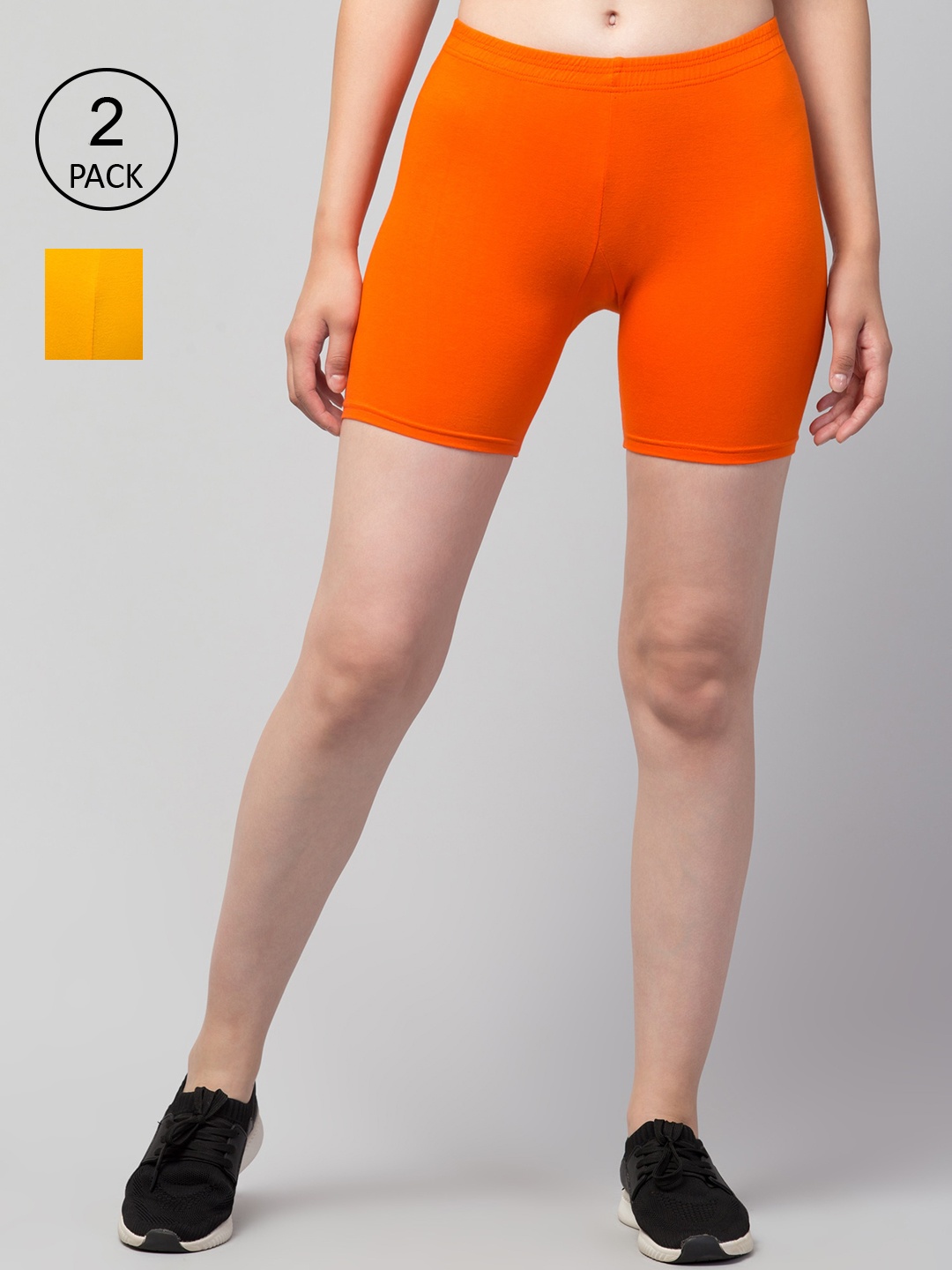 

Apraa & Parma Women Set Of 2 Cotton Slim Fit Cycling Sports Shorts, Yellow