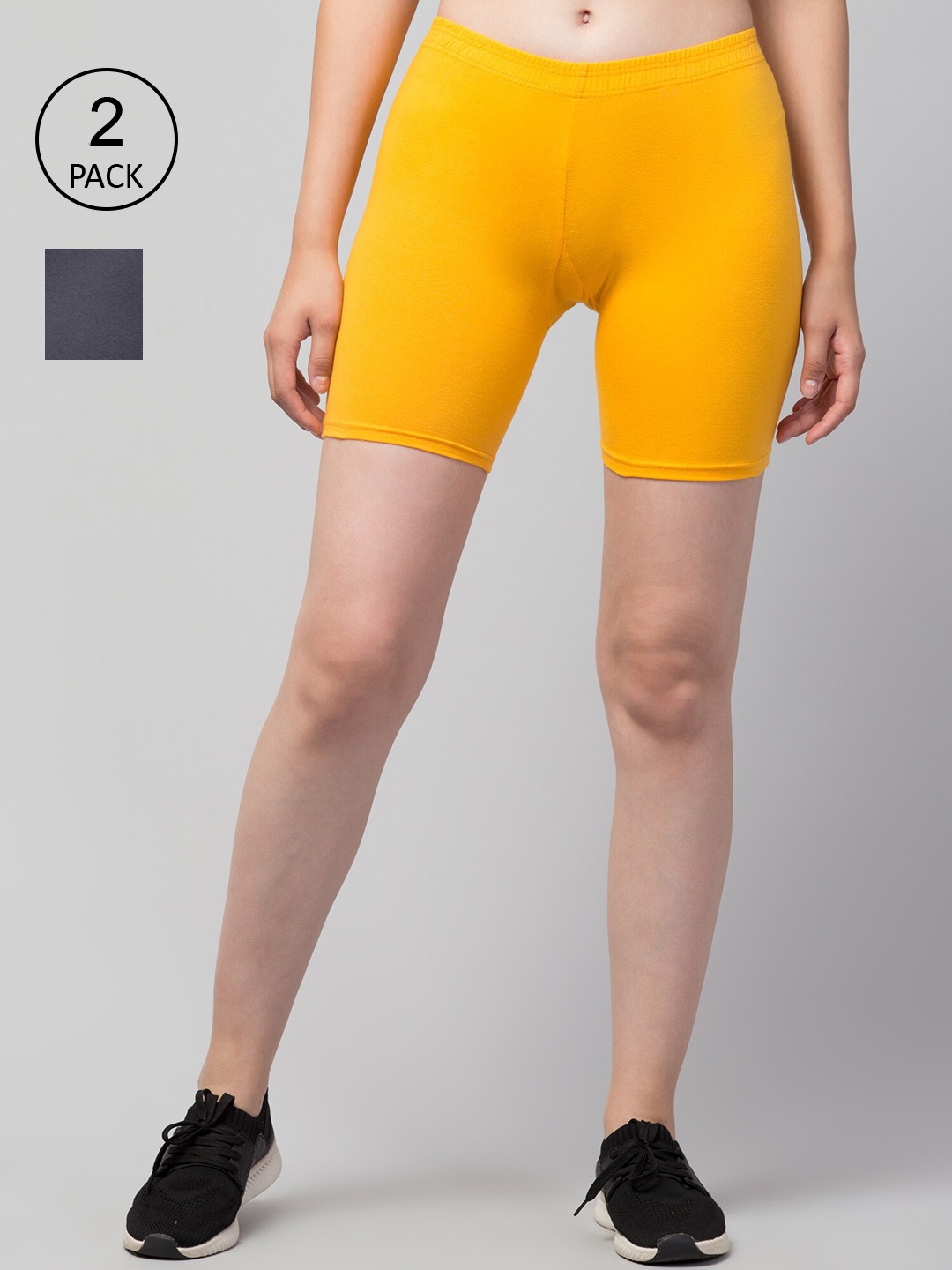 

Apraa & Parma Women Set Of 2 Slim Fit Cycling Sports Shorts, Yellow