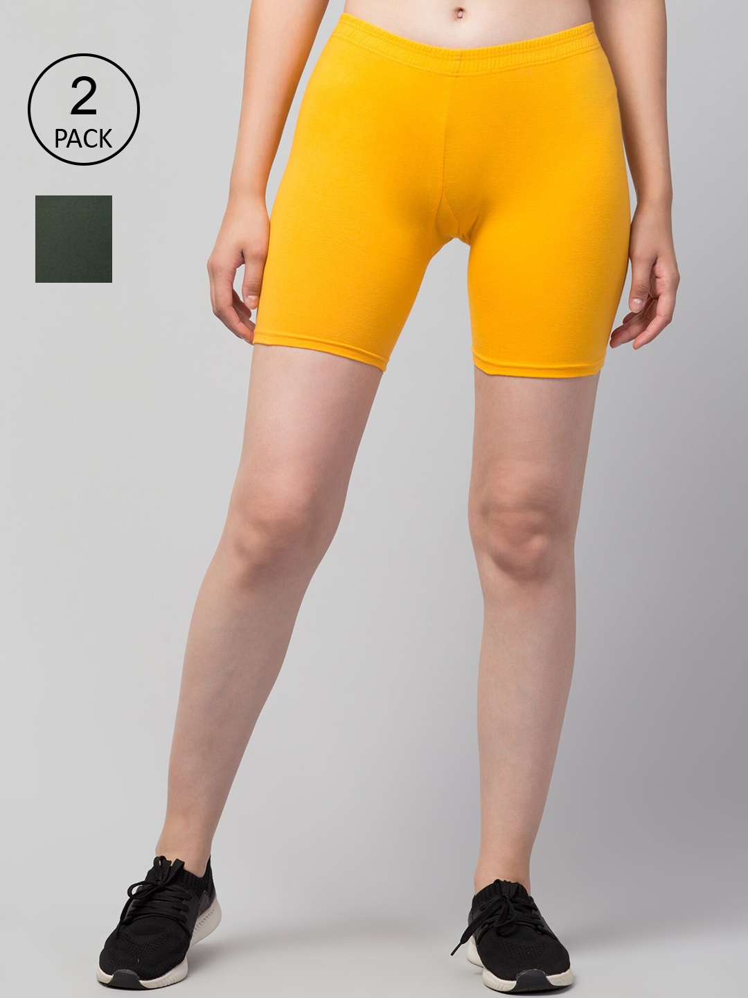 Apraa & Parma Women Set Of 2 Slim Fit Cycling Sports Shorts, Yellow