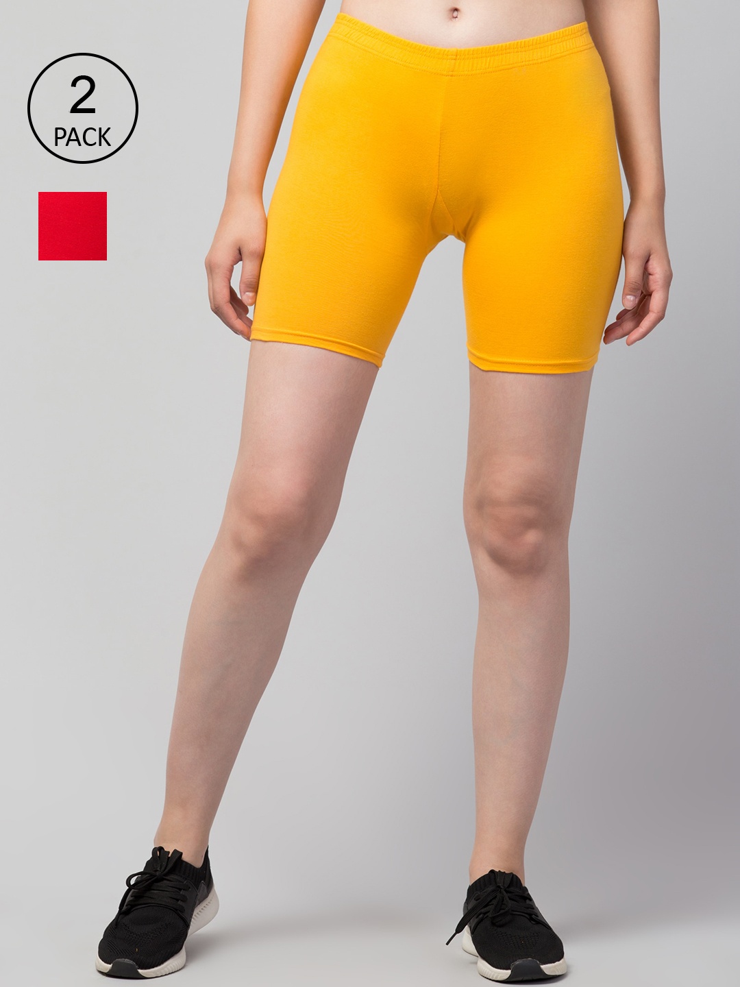 

Apraa & Parma Women Set Of 2 Slim Fit Cycling Sports Shorts, Yellow