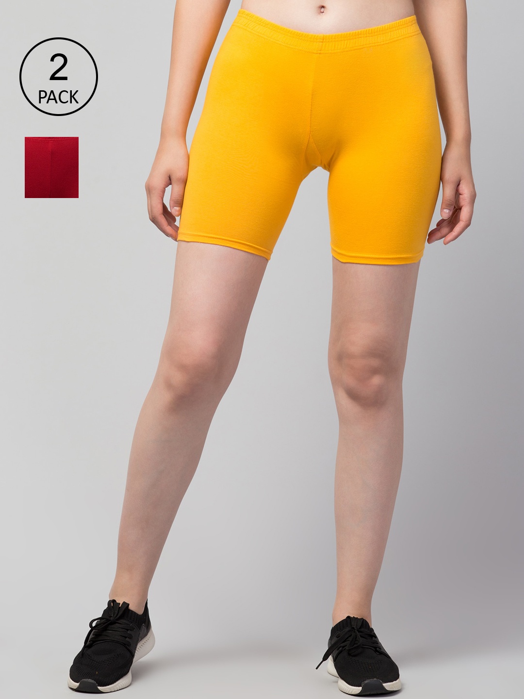 

Apraa & Parma Women Set Of 2 Slim Fit Cycling Sports Shorts, Yellow