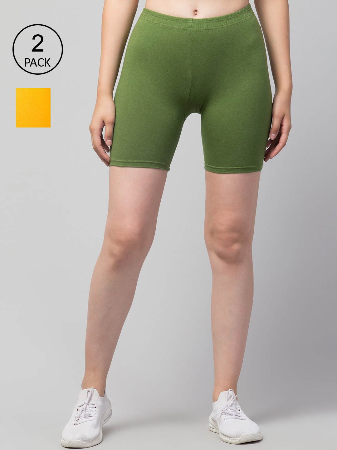 

Apraa & Parma Women Set Of 2 Slim Fit Cycling Sports Shorts, Yellow