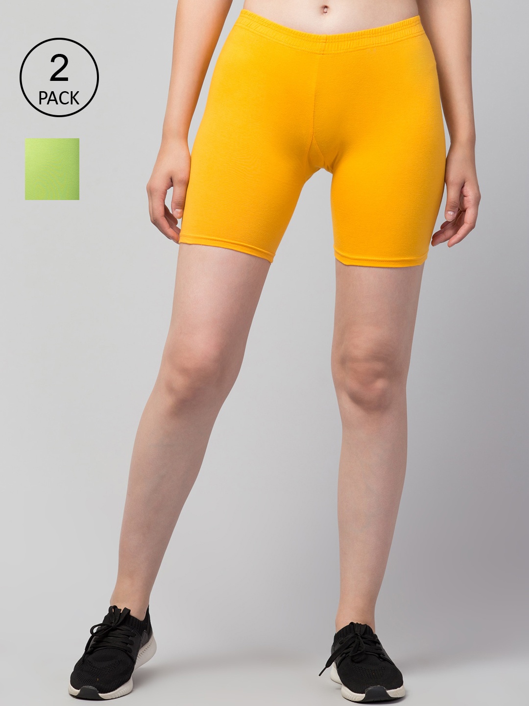 Apraa & Parma Women Set Of 2 Slim Fit Cycling Sports Shorts, Yellow