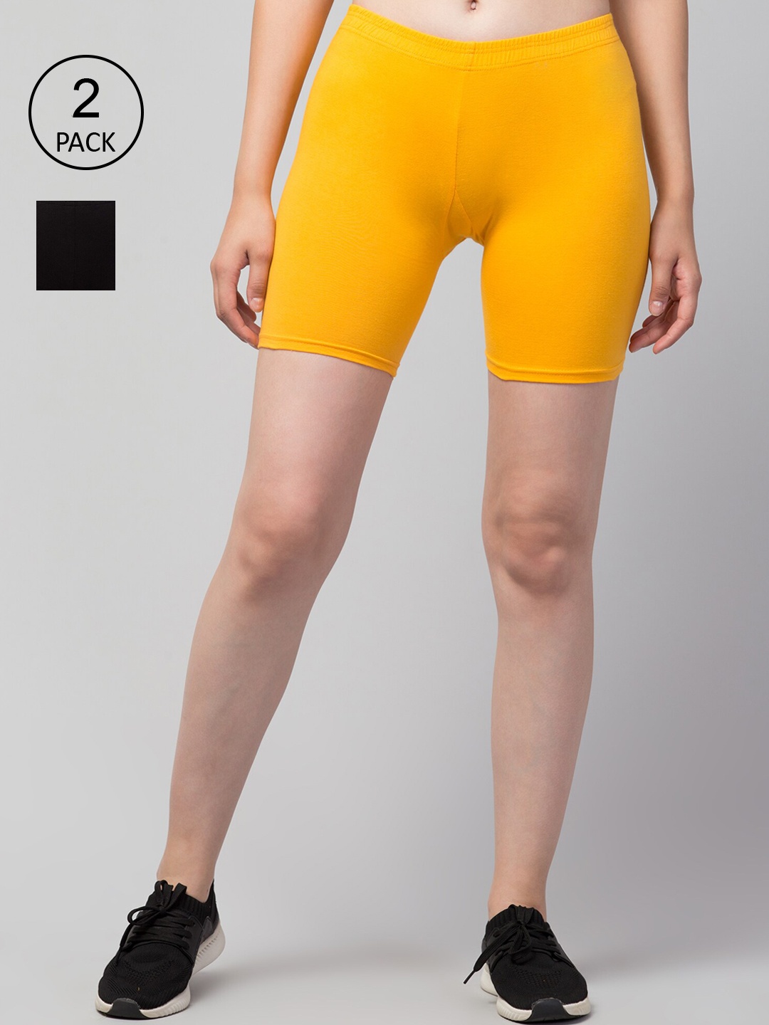 

Apraa & Parma Women Set Of 2 Slim Fit Cycling Sports Shorts, Yellow