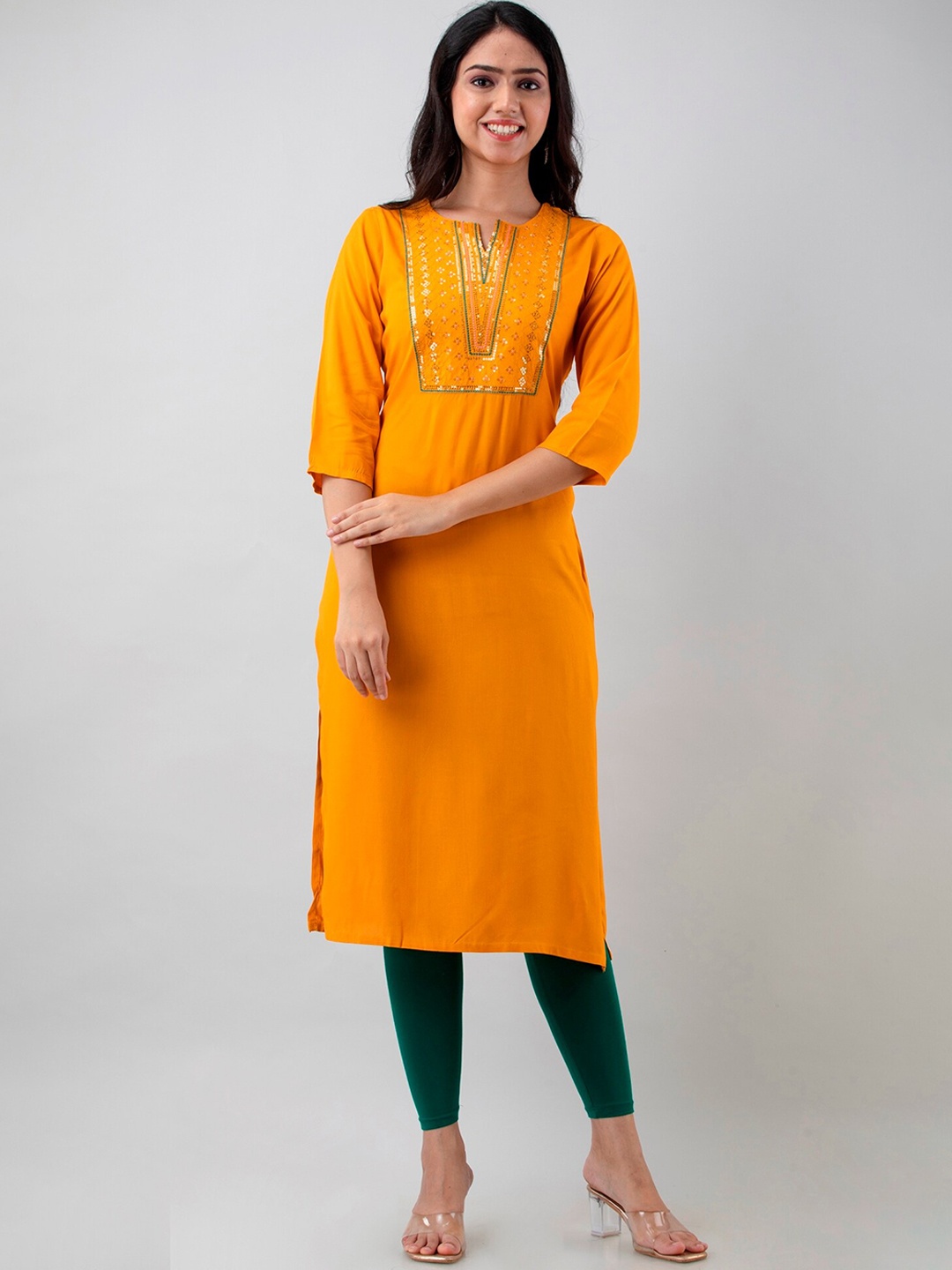 

PREKSHA Women Embroidered Kurta, Mustard