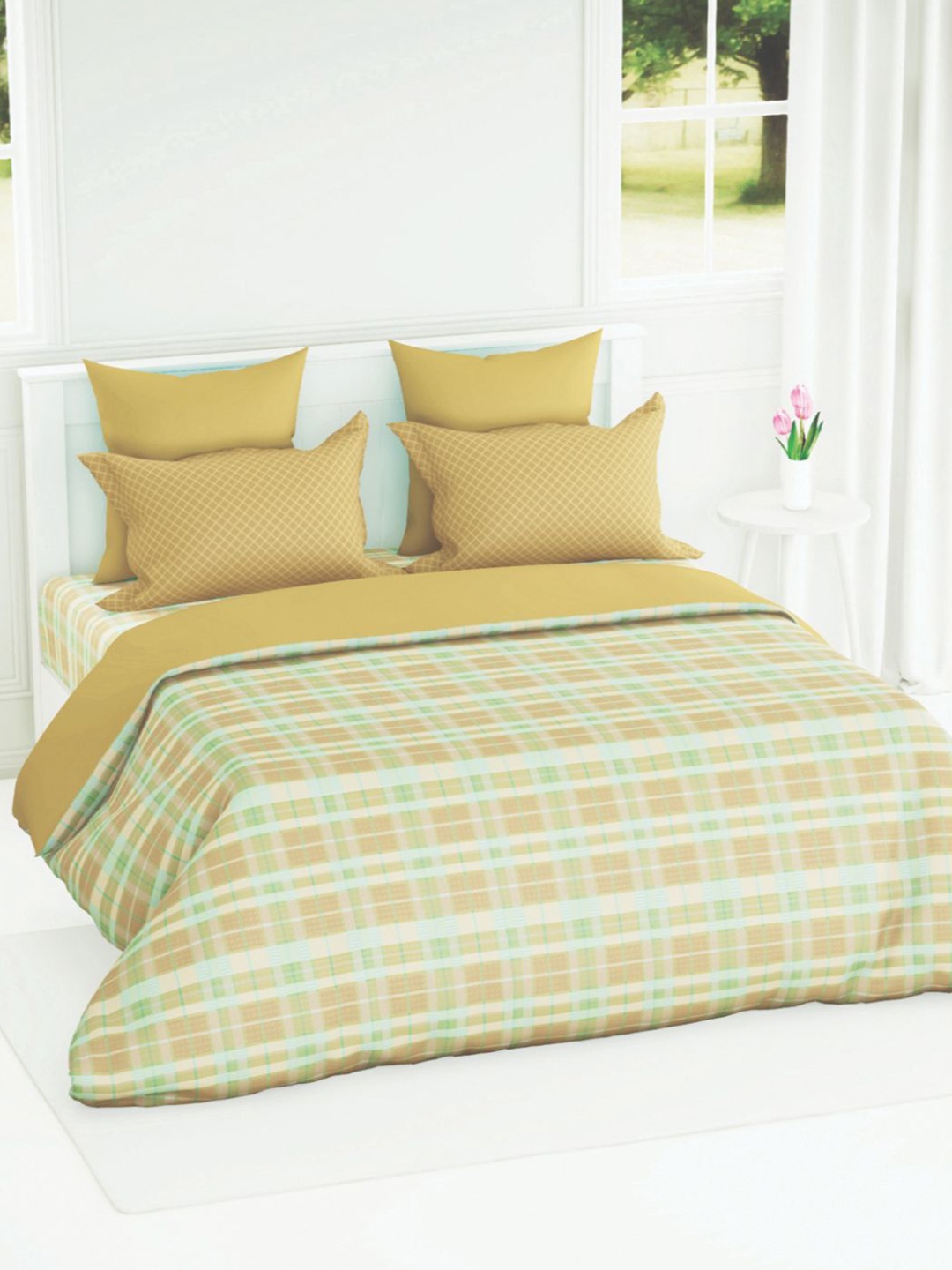 

BIANCA Checked AC Room 210 GSM Double Bed Quilt, Brown