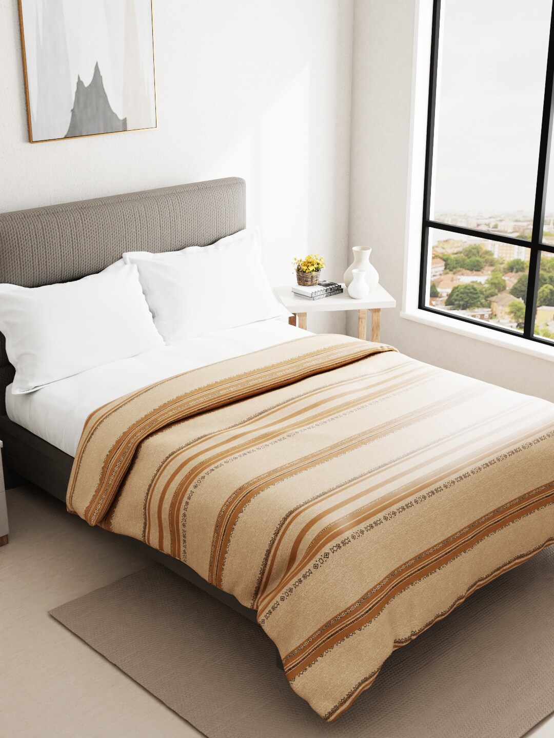 

BIANCA Beige Striped AC Room 150 GSM Pure Cotton Super Soft Double Bed Quilt
