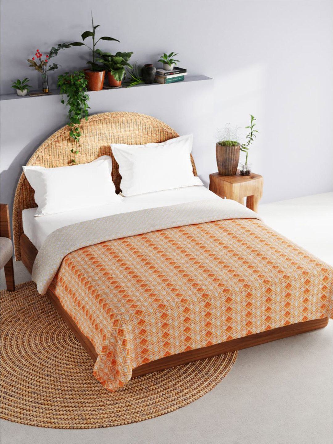 

BIANCA Geometric AC Room 150 GSM Double Bed Dohar, Orange