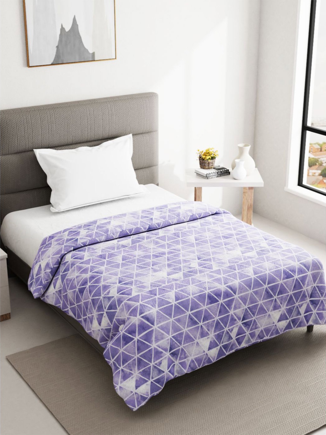 

BIANCA Blue Geometric AC Room 150 GSM Pure Cotton Single Bed Quilt