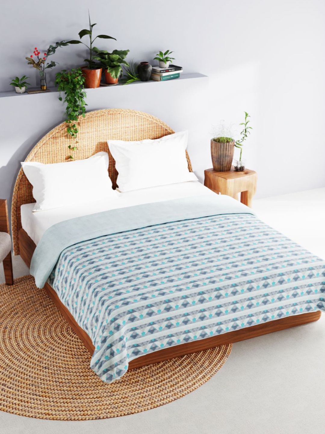 

BIANCA Geometric AC Room 150 GSM Double Bed Dohar, White