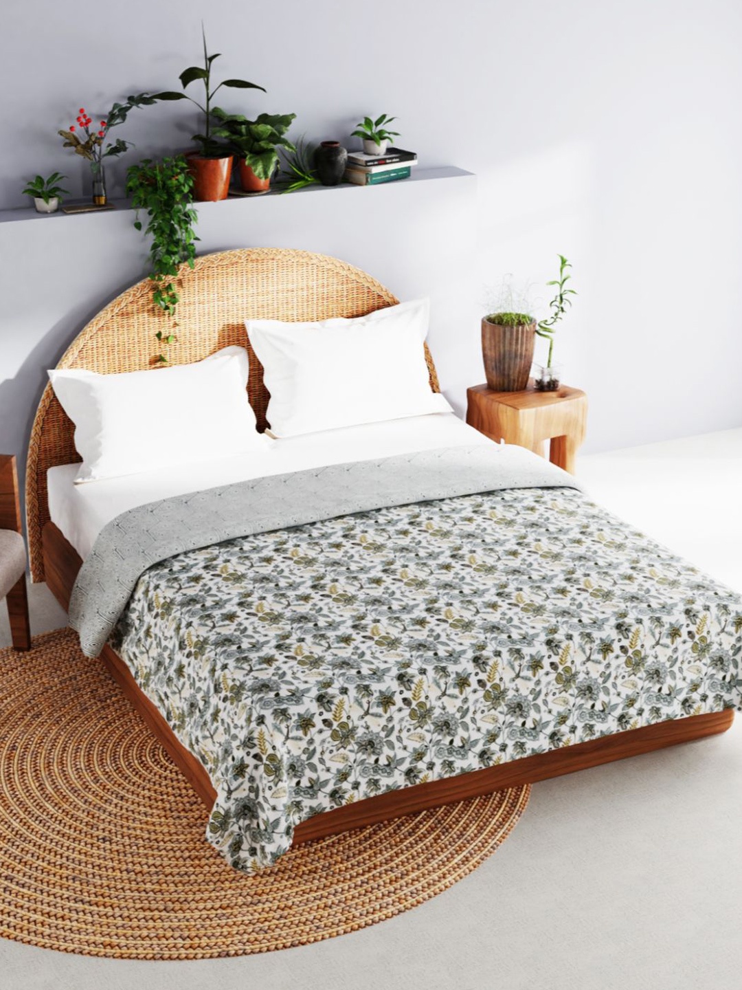 

BIANCA Floral Printed AC Room 150 GSM Cotton Double Bed Dohar, White