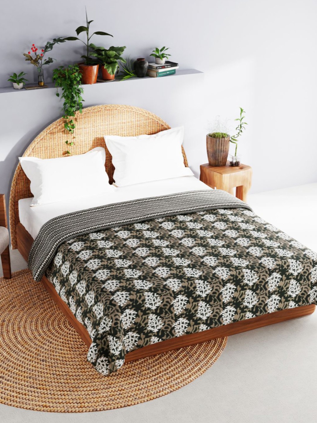 

BIANCA Floral Printed AC Room Cotton 150 GSM Double Bed Dohar, Black