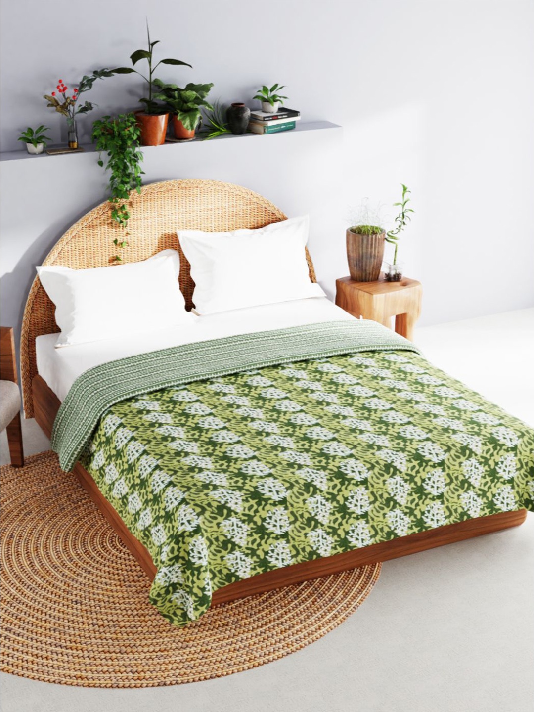 

BIANCA Floral Printed AC Room Cotton150 GSM Double Bed Dohar, Green