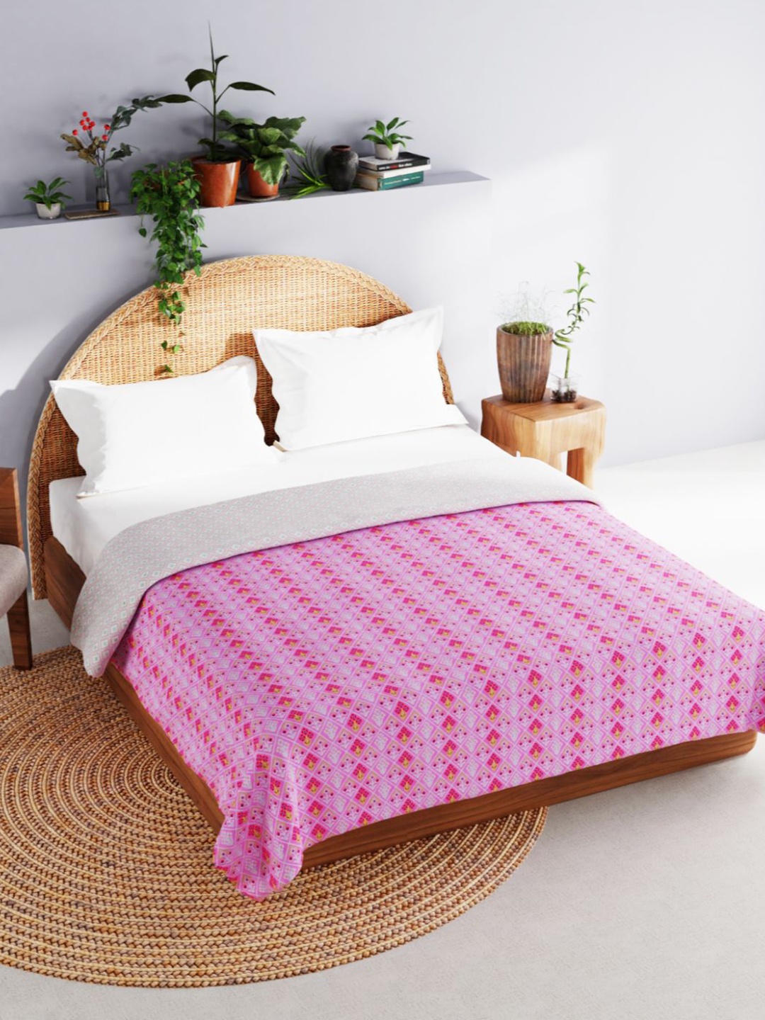

BIANCA Geometric Printed AC Room Cotton 150 GSM Double Bed Dohar, Pink