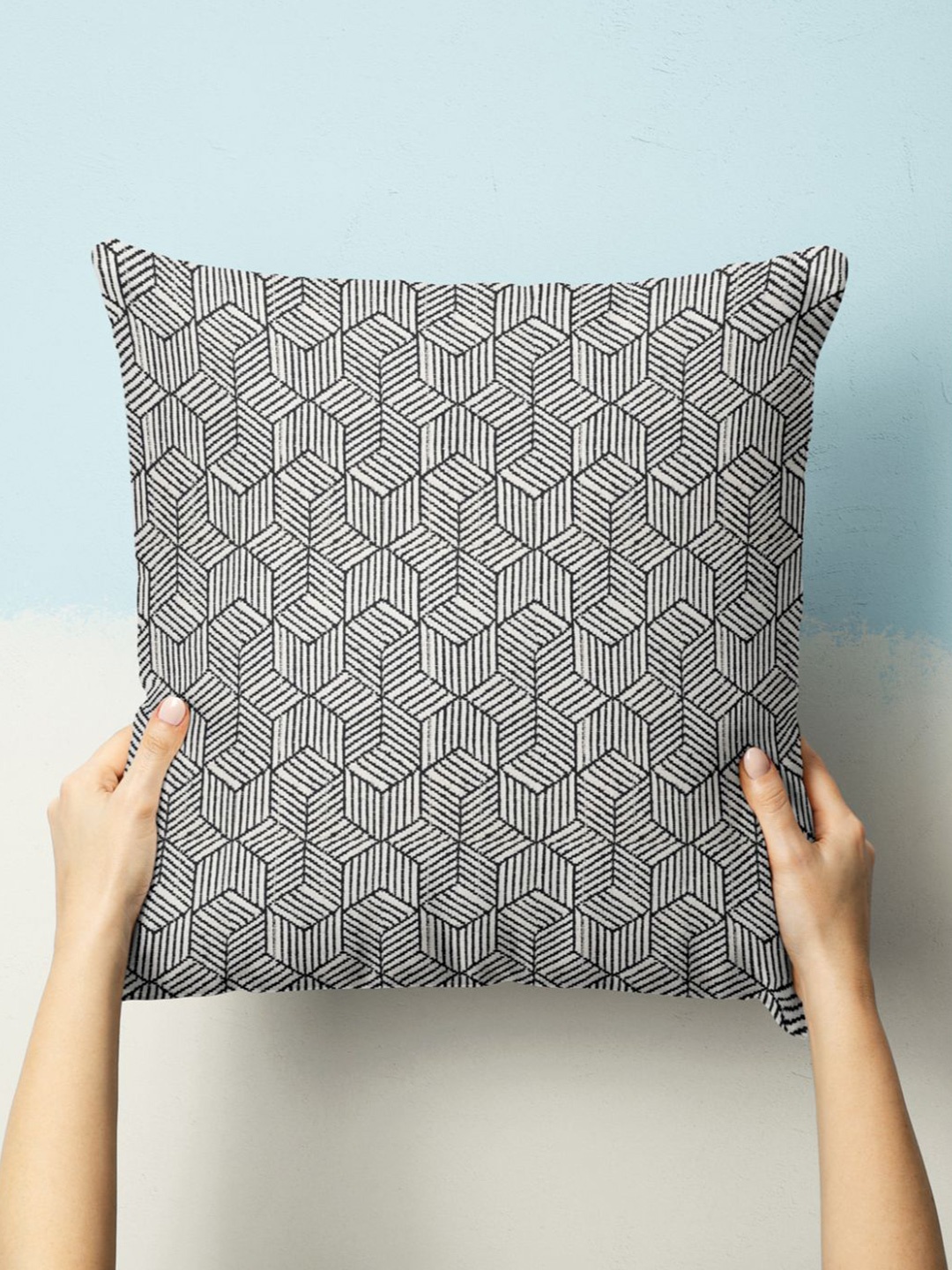 

BIANCA Geometric Printed Square Cushion Cover, Black