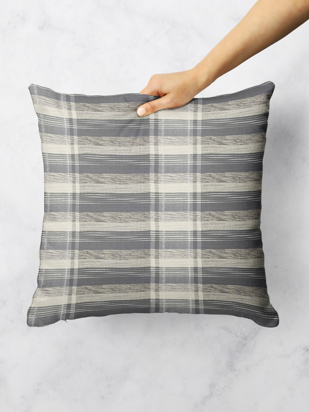 

BIANCA Checked Square Cushion Cover, Grey