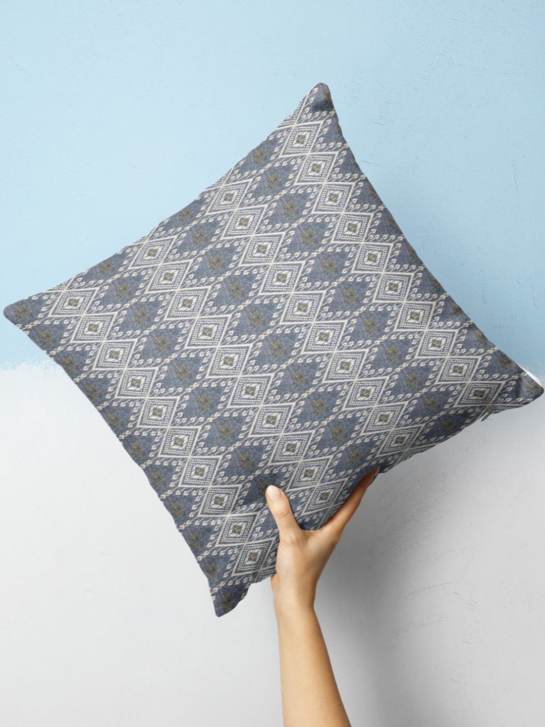 

BIANCA Geometric Printed Square Cushion Cover, Grey