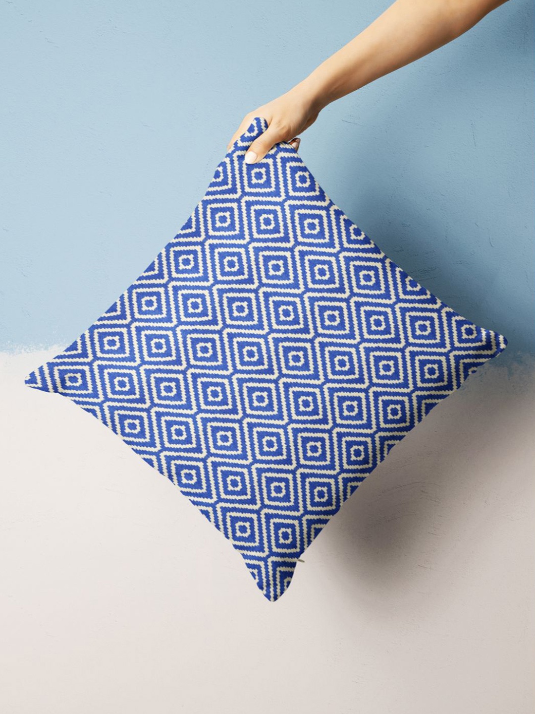 

BIANCA Geometric Printed Square Cushion Cover, Blue