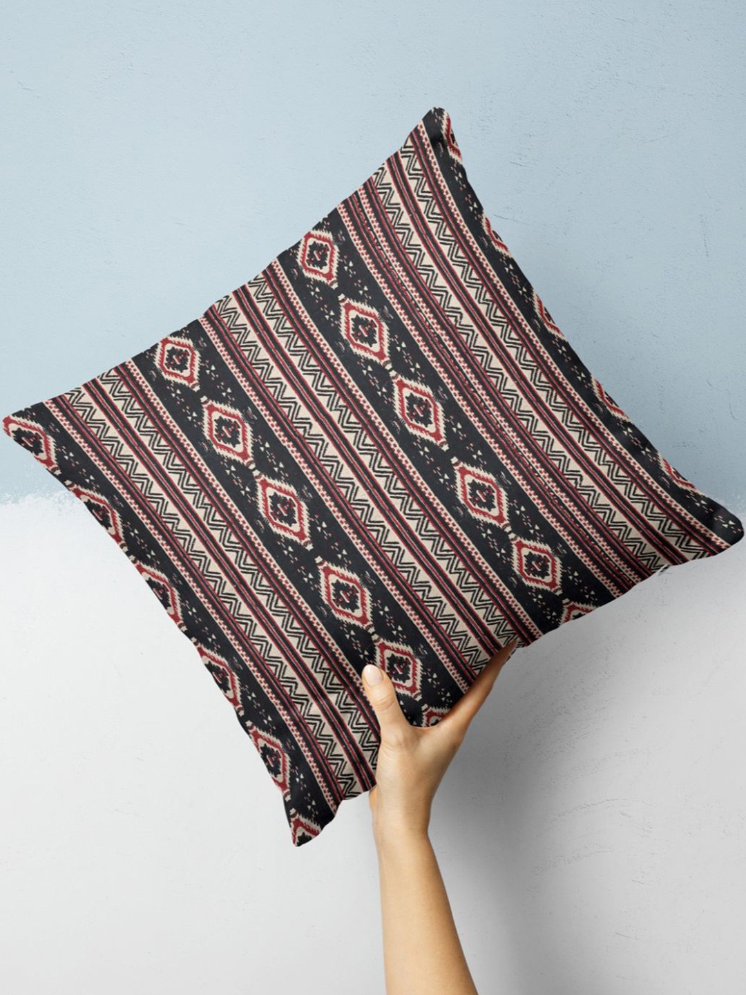

BIANCA Ethnic Motifs Printed Square Cushion Cover, Black