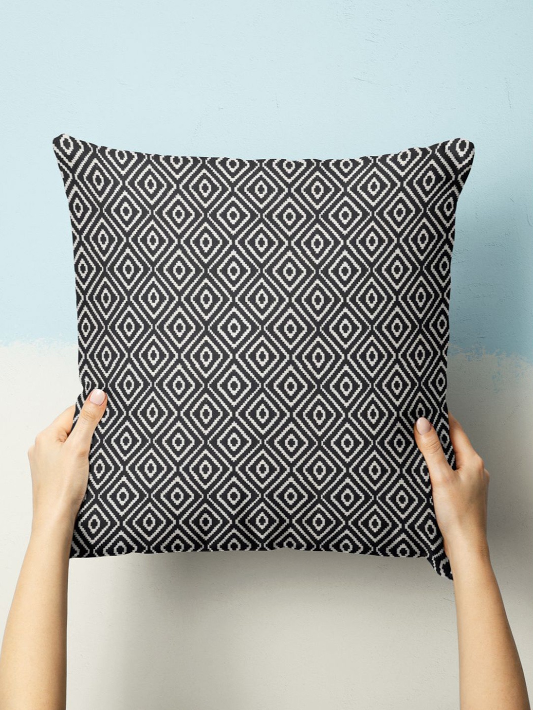 

BIANCA Geometric Printed Square Cushion Cover, Black