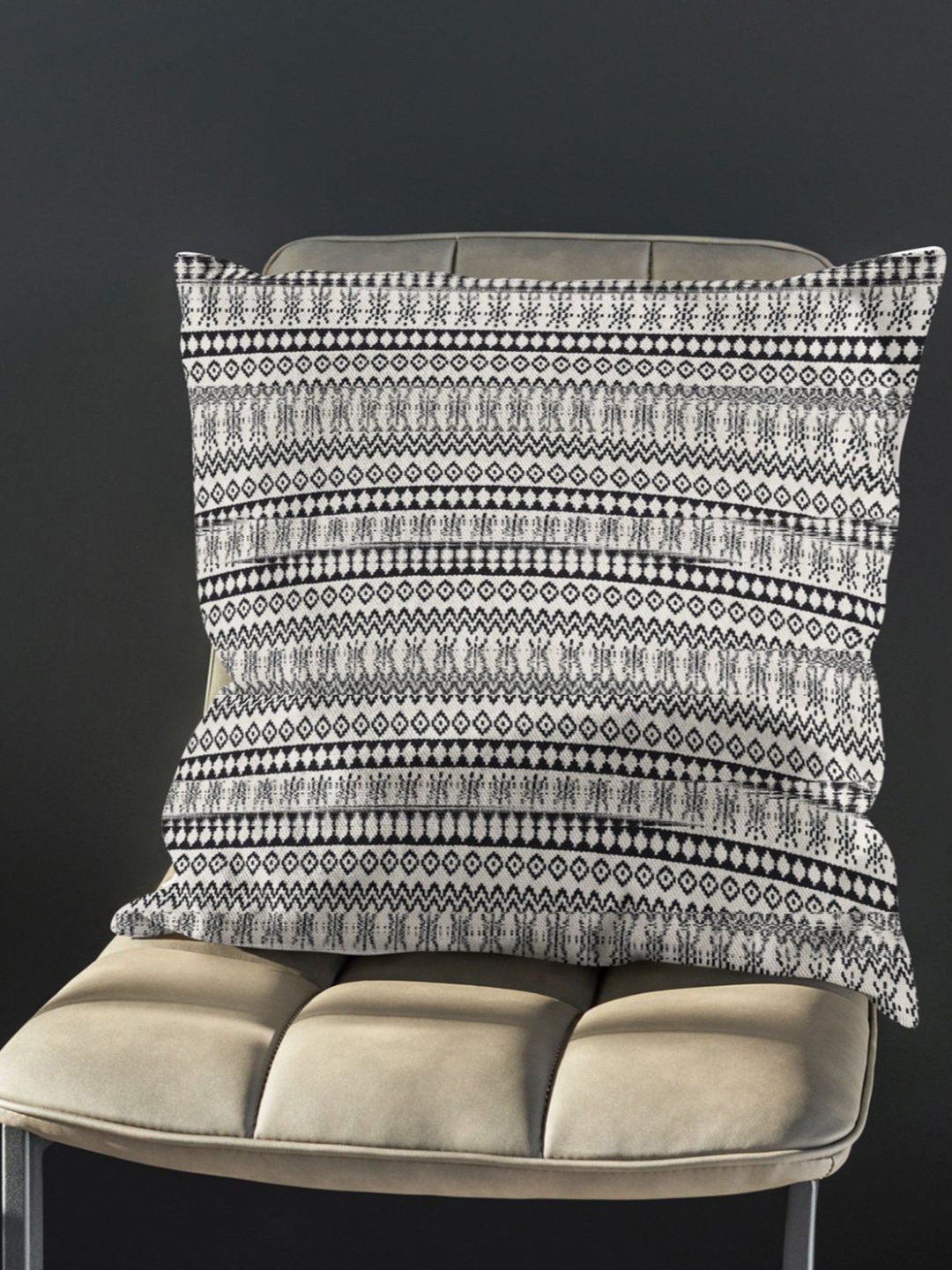 

BIANCA Geometric Printed Square Cushion Cover, Black