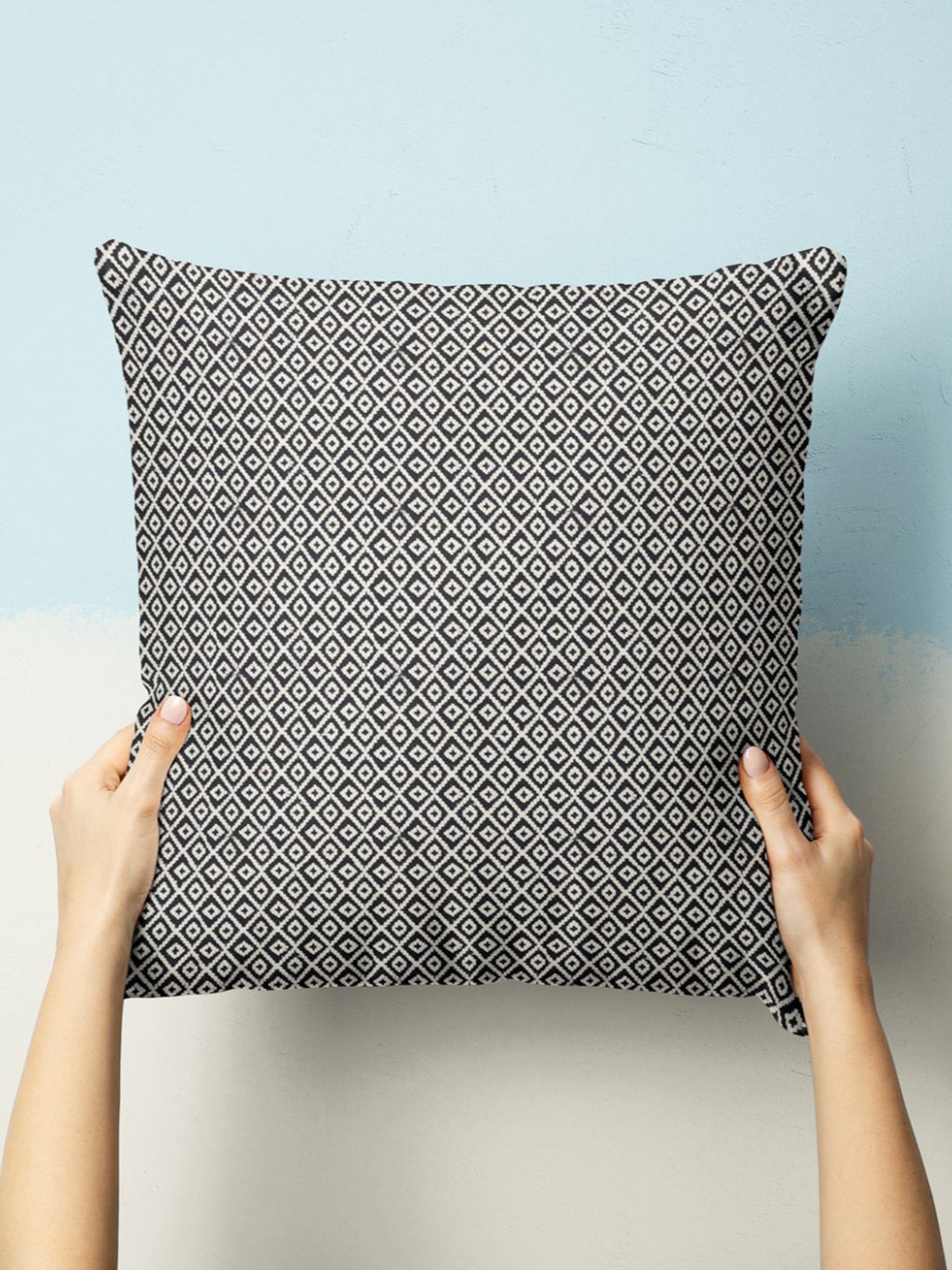 

BIANCA Geometric Printed Square Cushion Cover, Off white