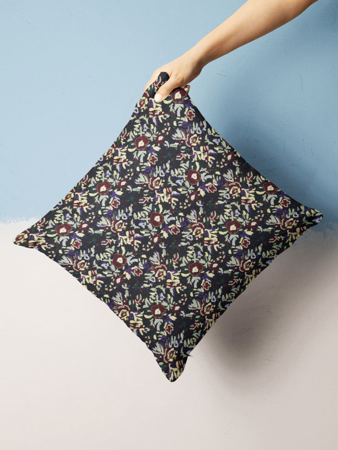 

BIANCA Floral Printed Square Cushion Cover, Black