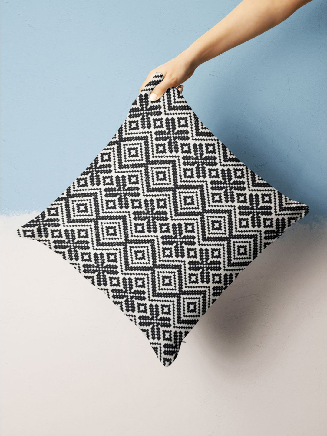 

BIANCA Ethnic Motifs Printed Square Cushion Cover, Black