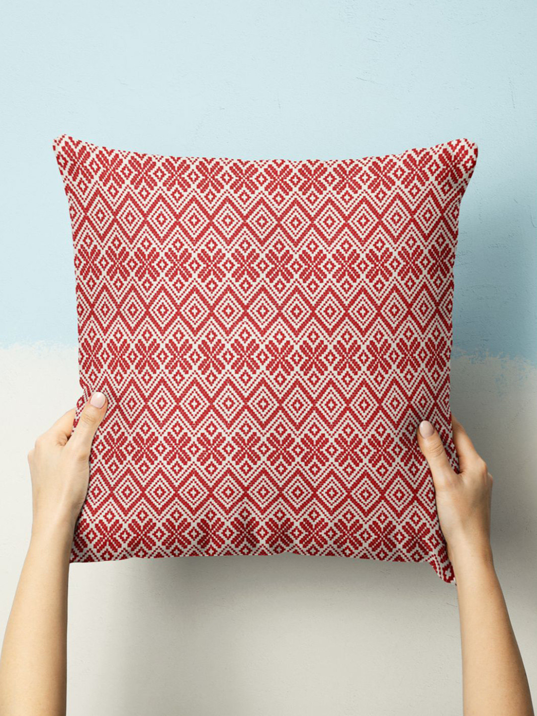 

BIANCA Geometric Printed Square Cushion Cover, Red