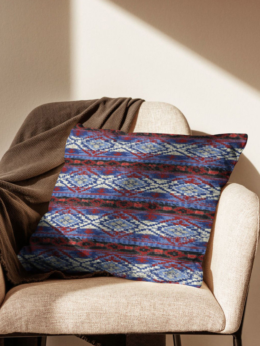 

BIANCA Geometric Printed Square Cushion Cover, Blue