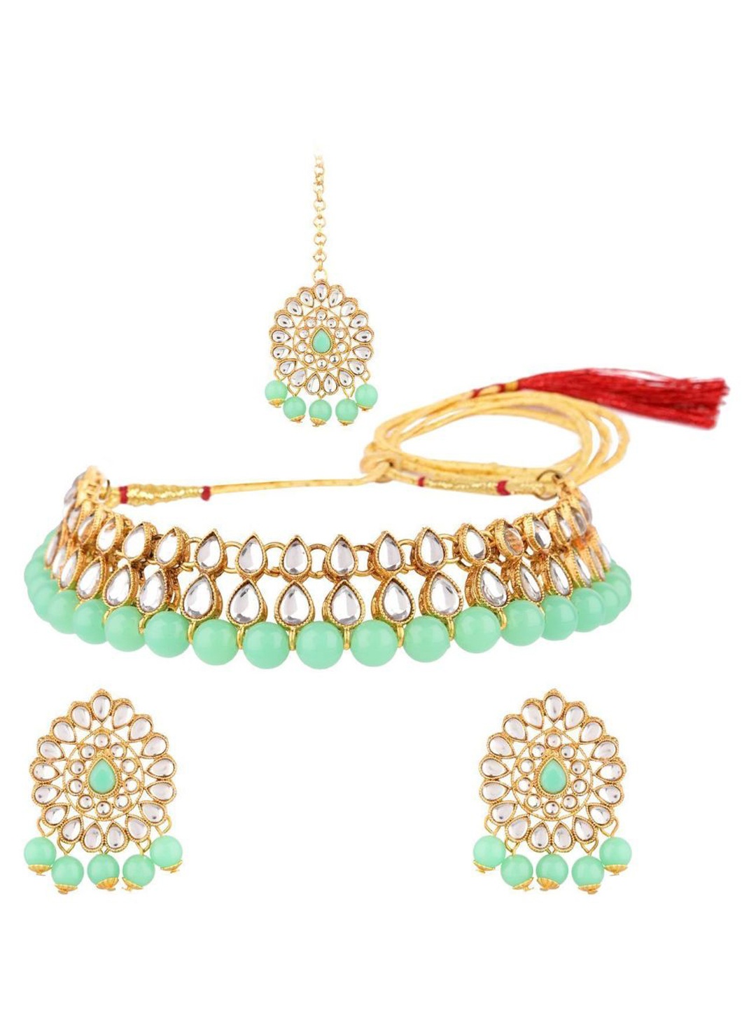 

Efulgenz Gold-Plated & Kundan Studded & Beaded Jewellery Set