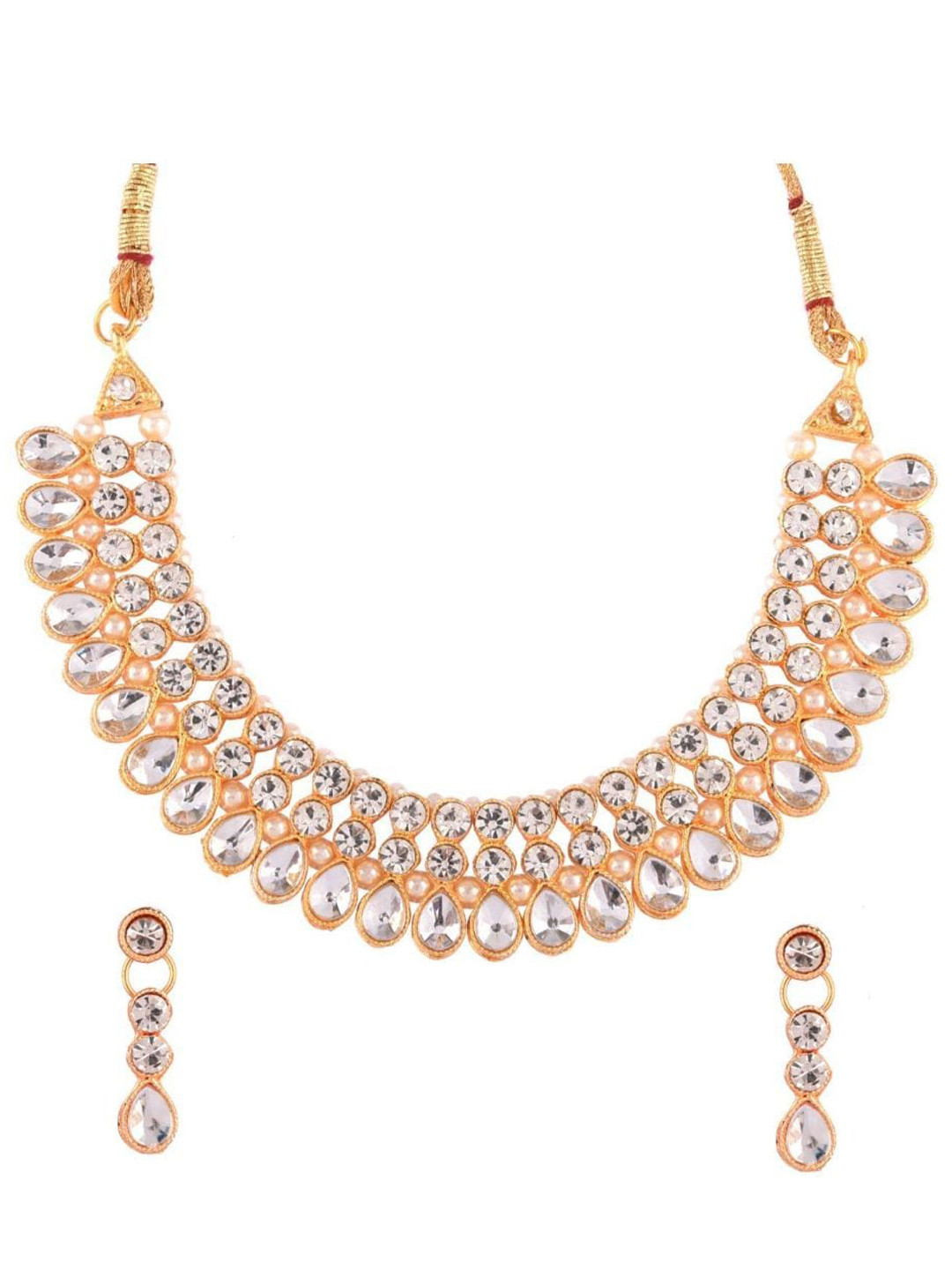 

Efulgenz Gold-Plated Kundan-Studded & Beaded Jewellery Set