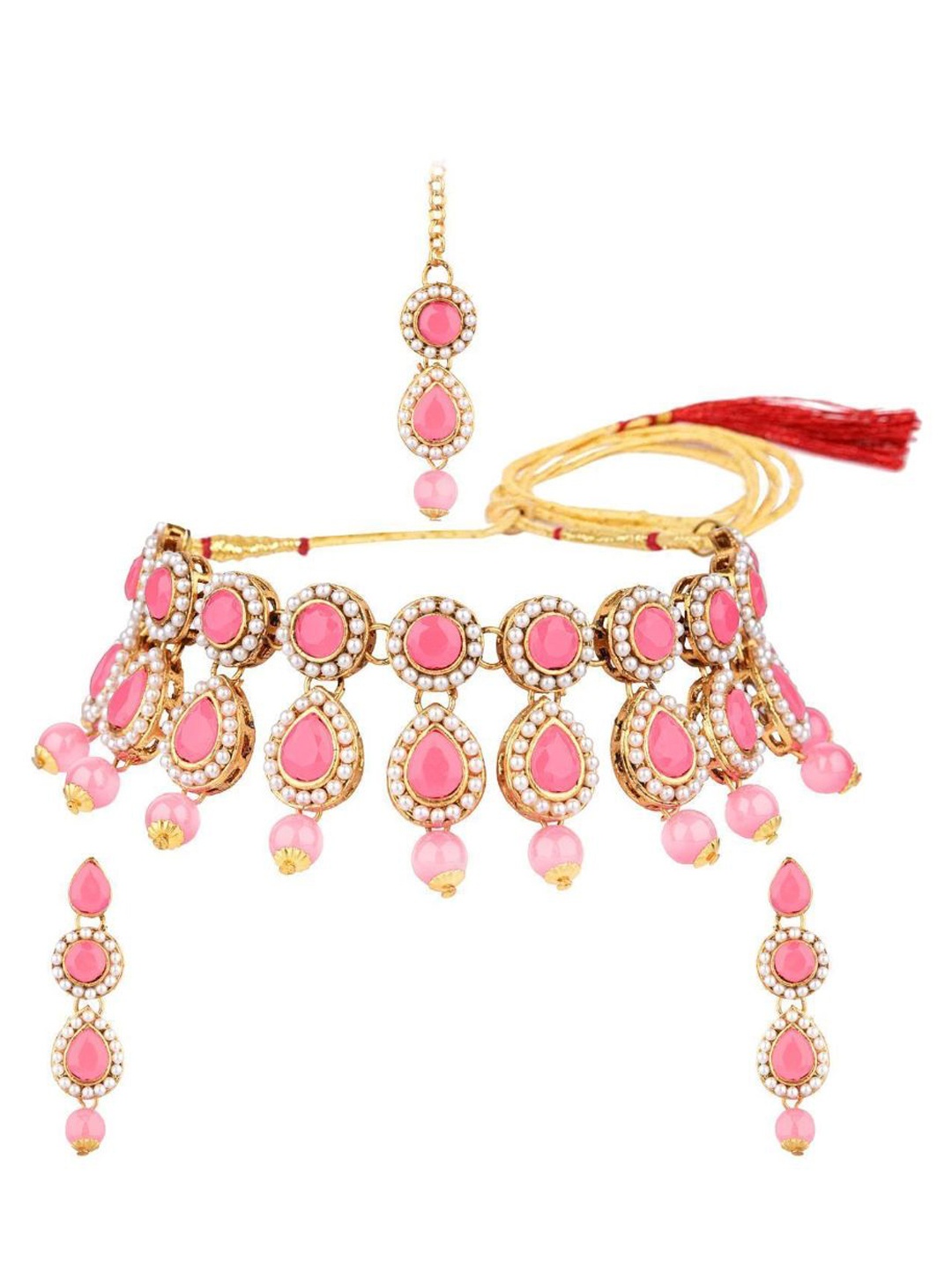 

Efulgenz Gold-Plated Crystal-Studded & Pearl Beaded Jewellery Set