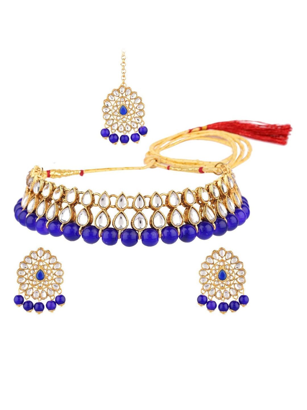 

Efulgenz Gold-Plated Kundan-Studded & Pearl Beaded Jewellery Set