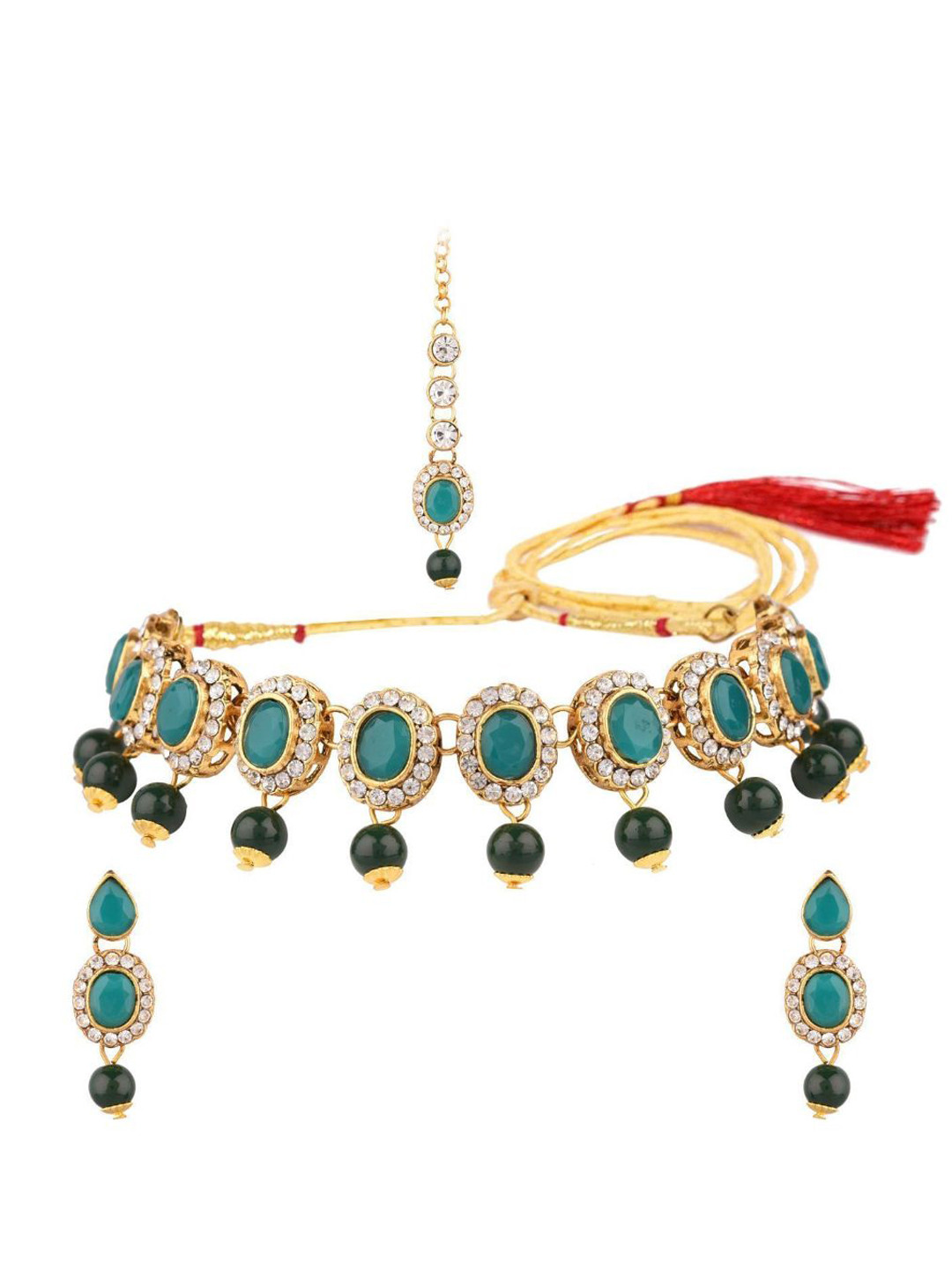

Efulgenz Gold-Plated Crystal-Studded & Pearl Beaded Jewellery Set