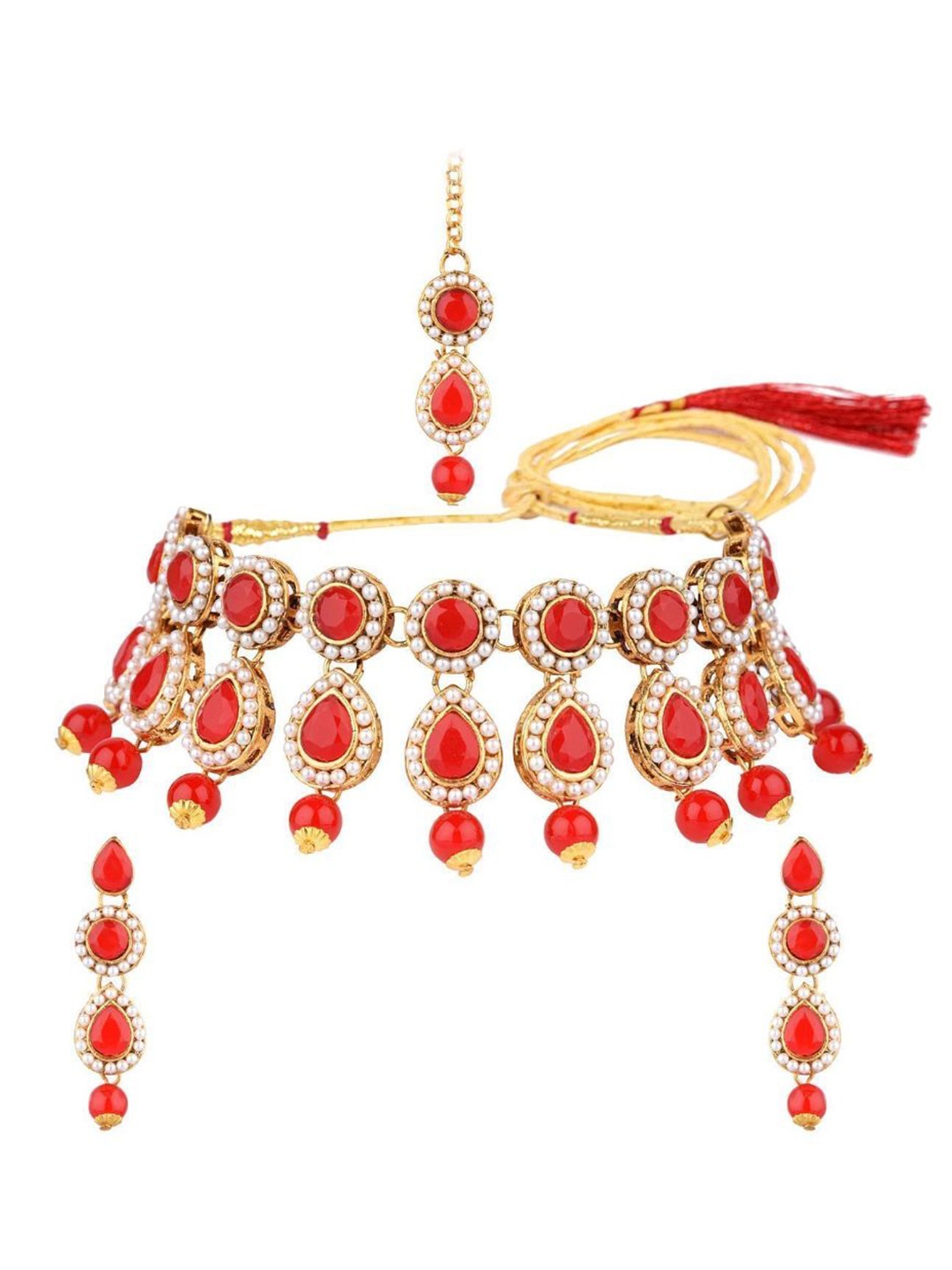 

Efulgenz Gold-Plated Crystal-Studded & Pearl Beaded Jewellery Set