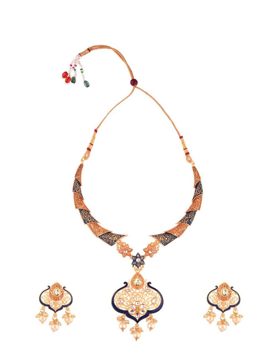 

Efulgenz Gold-Plated Crystal-Studded & Pearl Beaded Jewellery Set