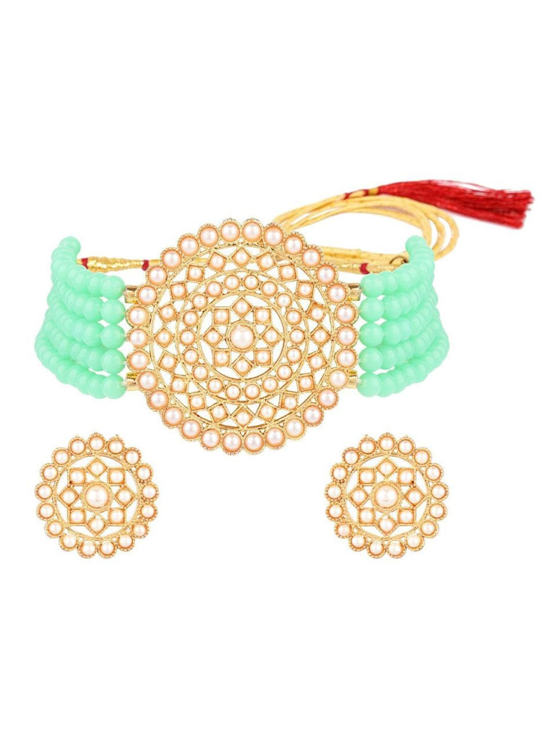 

Efulgenz Gold-Plated Necklace With Earrings, Green
