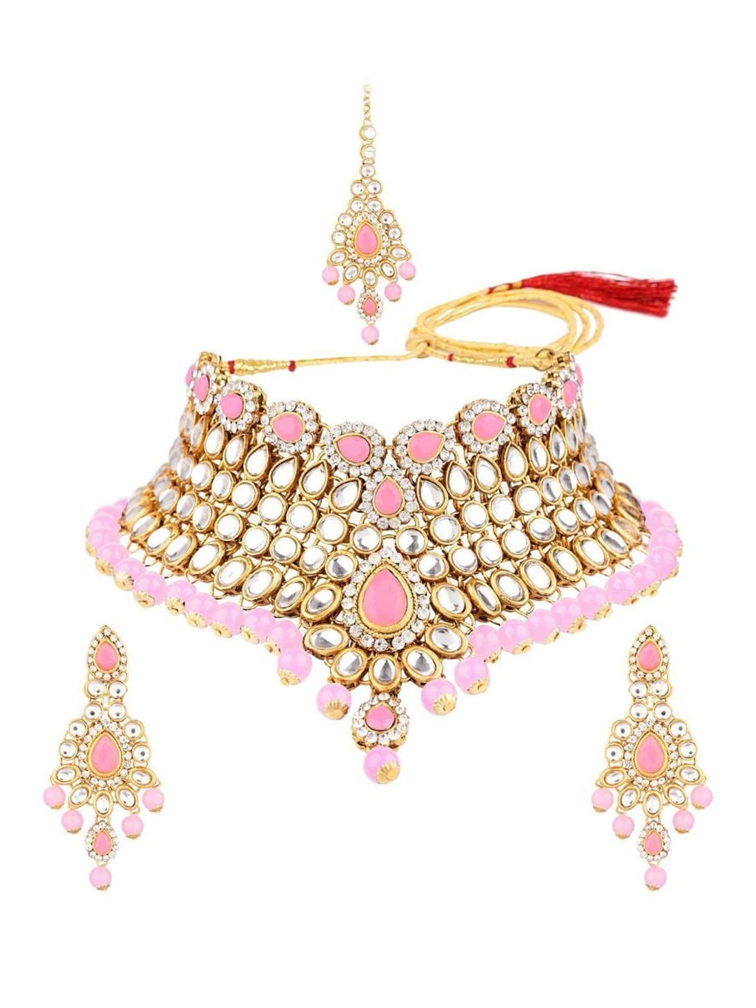 

Efulgenz Gold-Plated Kundan Studded & Beaded Choker Jewellery Set