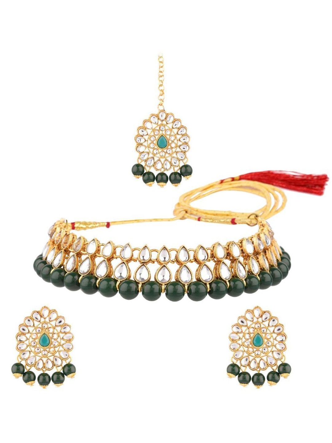 

Efulgenz Gold-Plated Kundan & Pearl Studded Jewellery Set