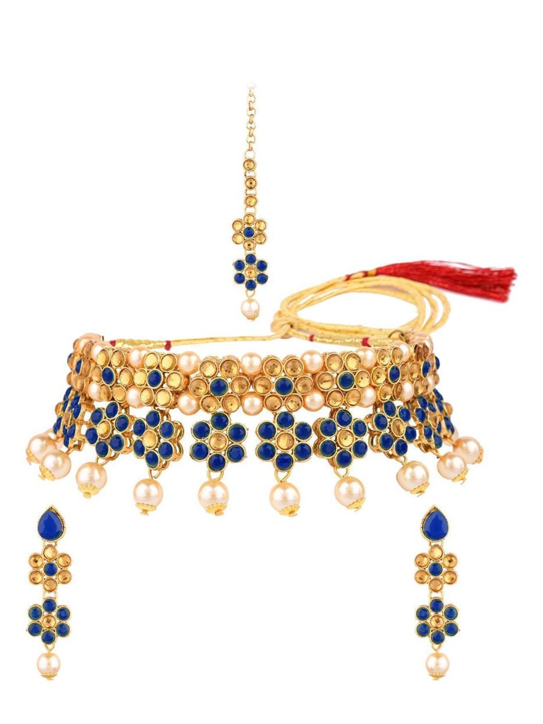 

Efulgenz Gold-Plated Crystal-Studded & Beaded Jewellery Set, Blue