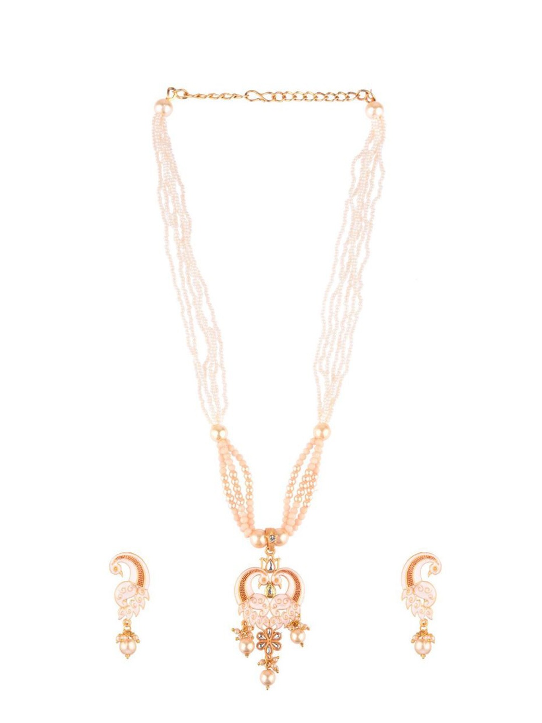 

Efulgenz Gold-Plated Crystal-Studded & Pearl Beaded Jewellery Set