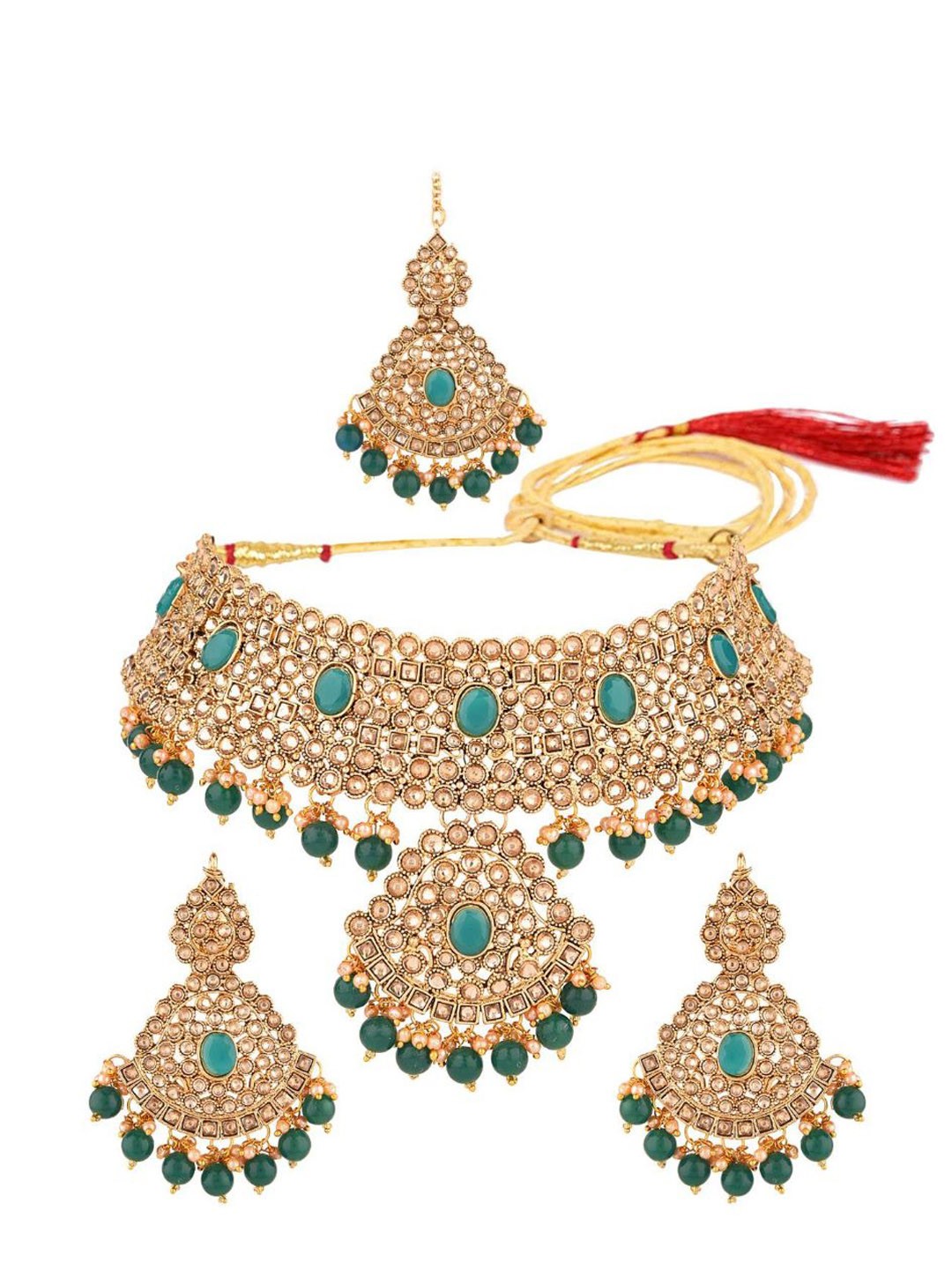

Efulgenz Gold-Plated Crystals Studded Choker Jewellery Set